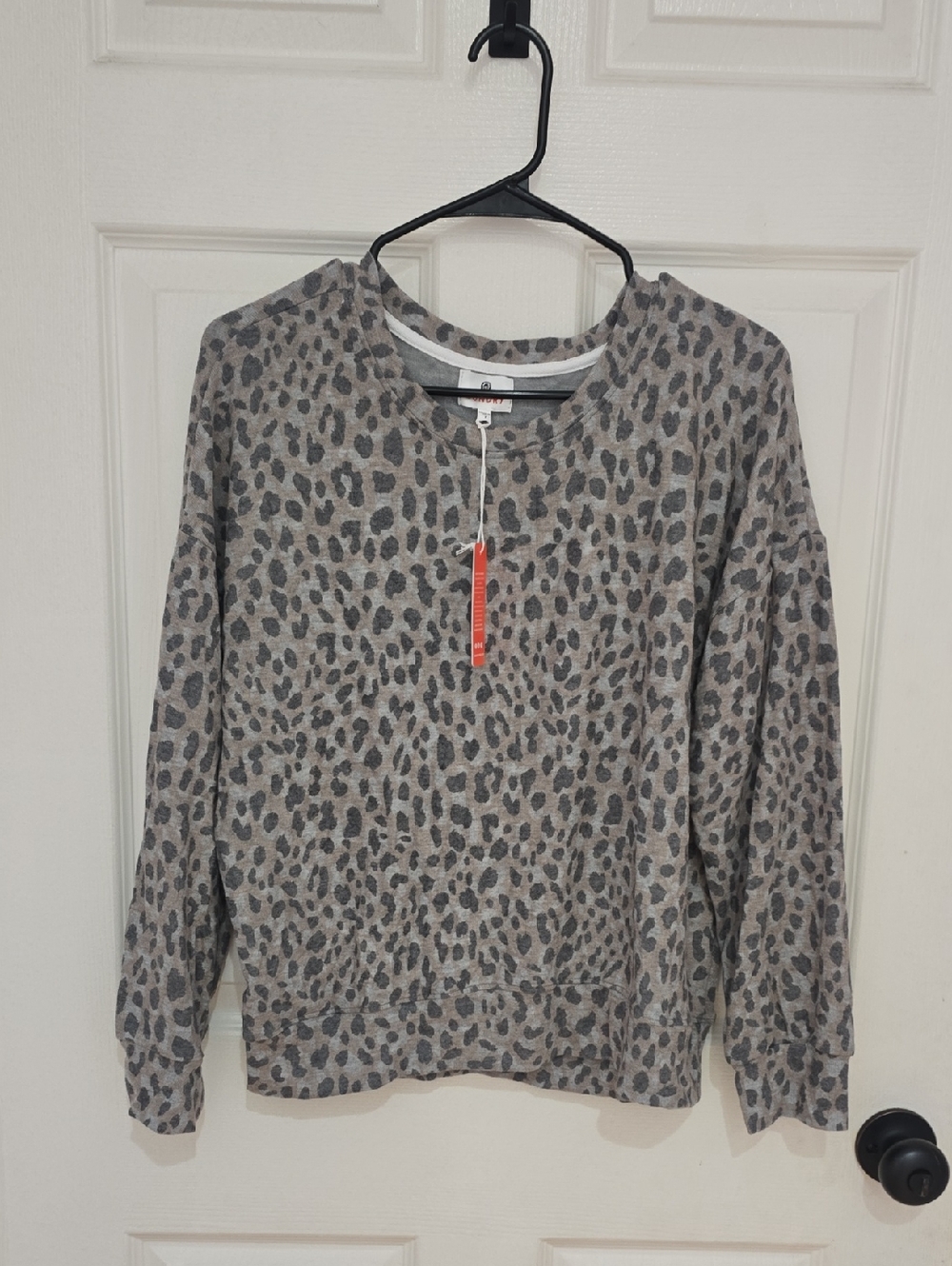 Sundry Gray Leopard Print Crewneck Sweater